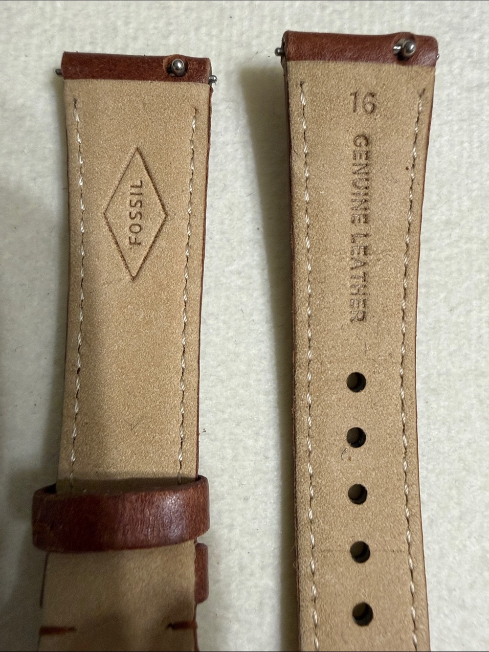 16mm Fossil Brown Leather Watch Band with Rose Gold Buckle - Picture 3 of 3
